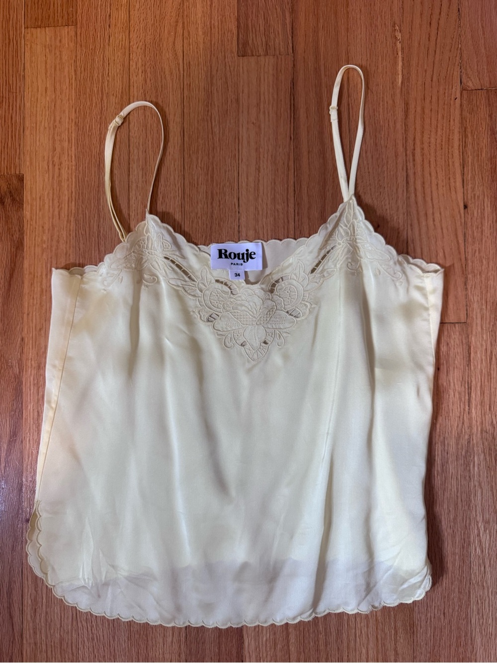 Rouje Cream Lace-Trim Silk Camisole Top